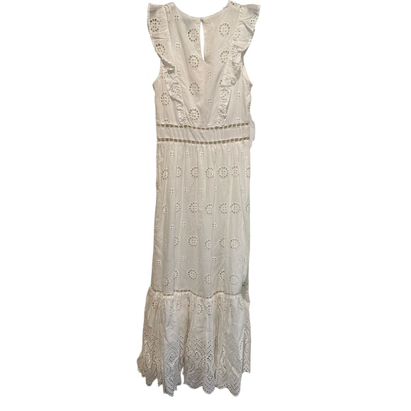 Aqua Bloomingdale’s Sleeveless Eyelet Embroidered Midi Dress Lined White XS NWT - Picture 3 of 9